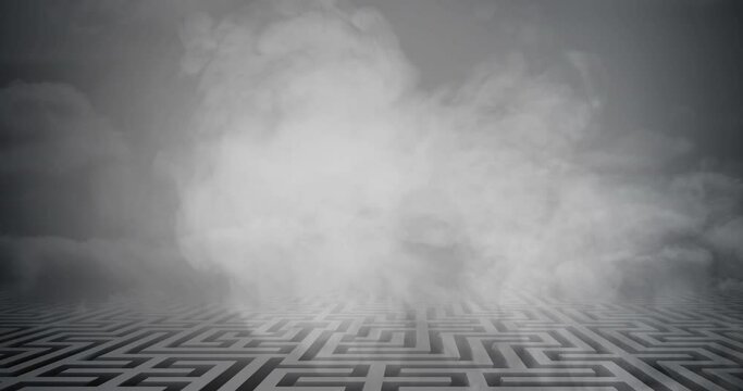 Animation of white clouds of smoke over maze