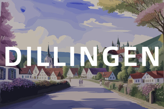 Dillingen: Beautiful painting of an German town with the name Dillingen in Bayern
