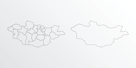 Black Outline vector Map of Mongolia with regions on white background