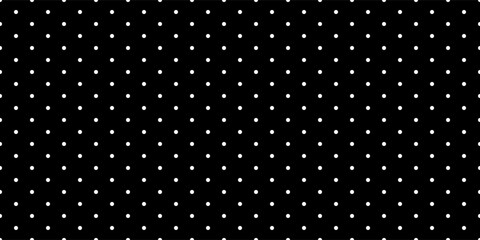 White poka dots on black regular seamless pattern. Abstract graphic vector background with polka circles. Fun wallpaper with monochrome confetti. Modern simple geometric pop art backdrop © Kusandra