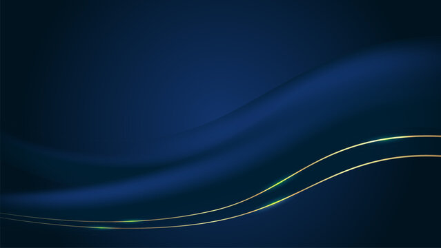 Navy abstract background. Waves and gold lines