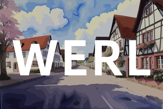 Werl: Beautiful painting of an German town with the name Werl in Nordrhein-Westfalen