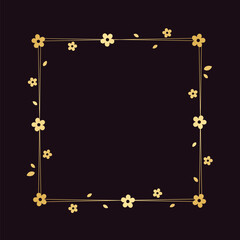 Fototapeta na wymiar Square Gold Floral Frame Silhouette Doodle. Botanical border template, flourish design element for wedding, greeting card.