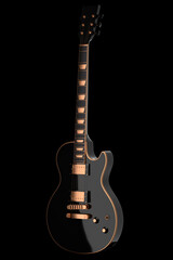 Close-up of Electric acoustic guitar isolated on black background.