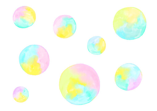 Clean gradient soap bubble background, simple and bright hand drawn watercolor illustration / きれいなグラデーションのシャボン玉の背景、シンプルで明るい手描きの水彩イラスト