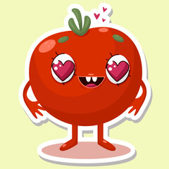 Vector illustration of tomato character stickers with cute expression, cool, funny, tomato isolated