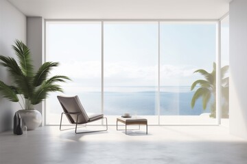 Fototapeta premium plant home wall window floor empty chair living indoor interior design. Generative AI.