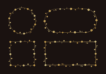 Gold Floral Frame Set. Spring border template, flourish design element for wedding, greeting card.