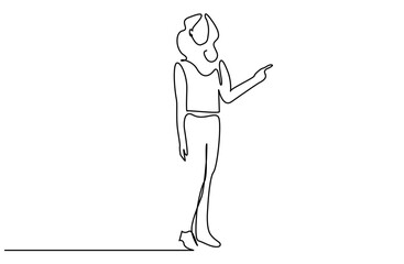 young beautiful woman showing index finger line full length concept