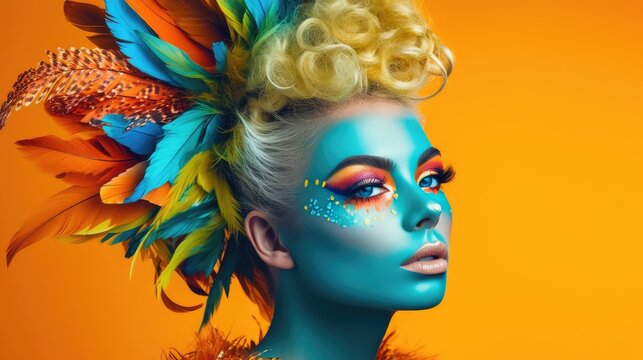 Fashion portrait of model with creative vibrant color make-up. Generative AI