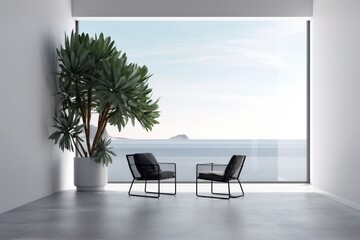 plant empty floor home wall design blank indoor chair interior window. Generative AI.
