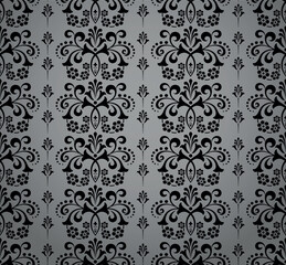 Wallpaper in the style of Baroque. Seamless vector background. Black and gray floral ornament. Graphic pattern for fabric, wallpaper, packaging. Ornate Damask flower ornament
