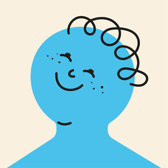 Little boy smiling wearing frills in blue color silhouette with black outline. Flat style. Vector illustration.