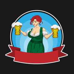 Girl with beer. Sexy Woman With Beer, Oktoberfest. Germany Girl waitress carries beer glasses.