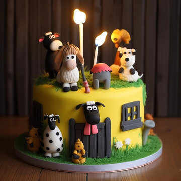 Cute Birthday Cake with Animal Decoration on Top