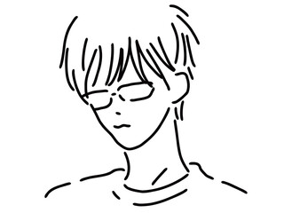 メガネのかっこいい男性のシンプルな線画／手描きイラスト素材