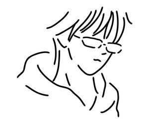 メガネのかっこいい男性のシンプルな線画／手描きイラスト素材