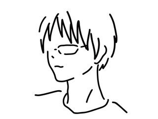 メガネのかっこいい男性のシンプルな線画／手描きイラスト素材