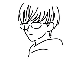 メガネのかっこいい男性のシンプルな線画／手描きイラスト素材