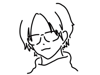 メガネのかっこいい男性のシンプルな線画／手描きイラスト素材