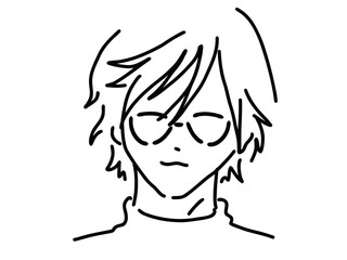 メガネのかっこいい男性のシンプルな線画／手描きイラスト素材