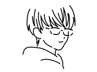 メガネのかっこいい男性のシンプルな線画／手描きイラスト素材