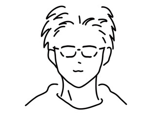 メガネのかっこいい男性のシンプルな線画／手描きイラスト素材
