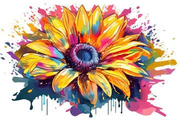 Colorful sunflower watercolor painting with splash for summer background. distinct generative AI image. - obrazy, fototapety, plakaty