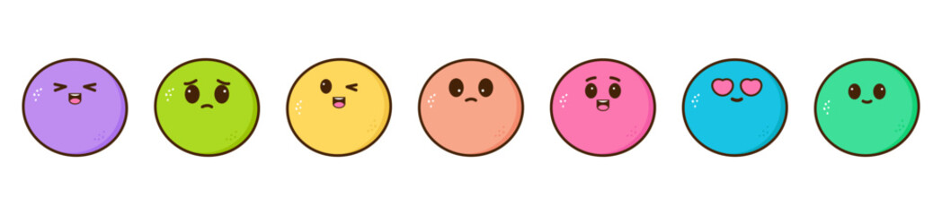 Fototapeta premium Set of kawaii ice cream with cute face on a white background. Vector illustration.