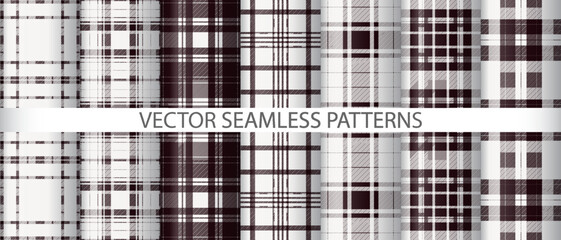 Set check pattern tartan. Fabric background plaid. Textile texture seamless vector.
