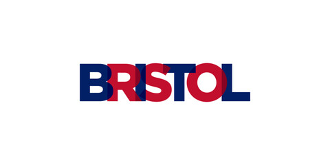 Bristol city in the United Kingdom. The design features a geometric style illustration with bold typography in a modern font 