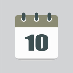 Vector icon calendar day number 10, 10th day month