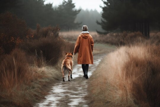 Loyal Companions: Heartwarming Image of a Person Walking Their Beloved Dog