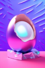 Abstract egg futuristic objects with a vibrant blue background, highlighted by deep purple accents. A vivid and eye-catching combination. Generated AI.