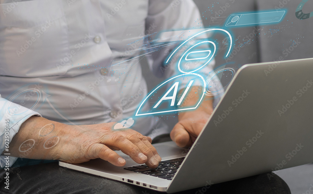 Poster artificial intelligence ai and crm software automation technology.business use ai smart technology s