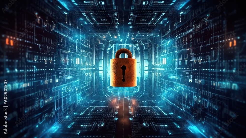 Poster The concept of cyber security, cyber security and login and password.Generative AI