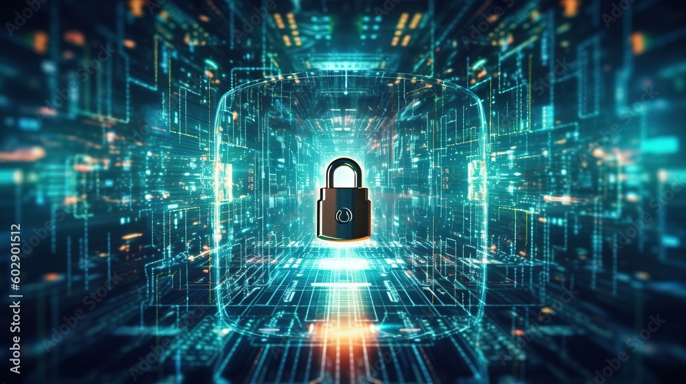Poster The concept of cyber security, cyber security and login and password.Generative AI