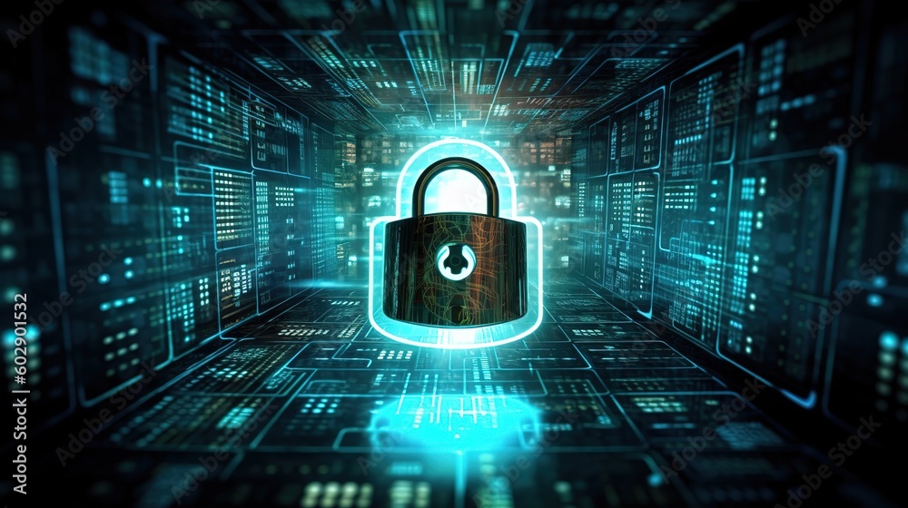 Poster The concept of cyber security, cyber security and login and password.Generative AI