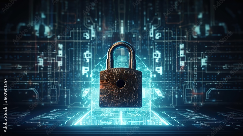 Poster Cybersecurity and privacy concepts to protect data.Generative AI