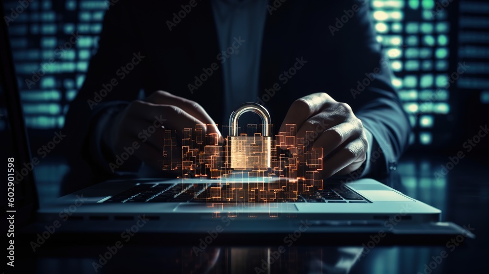 Poster Cybersecurity and privacy concepts to protect data.Generative AI