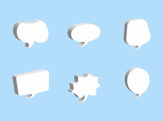 3d speech bubble, social media chat message icon. Empty text bubbles in various shapes, comment, dialogue balloon set