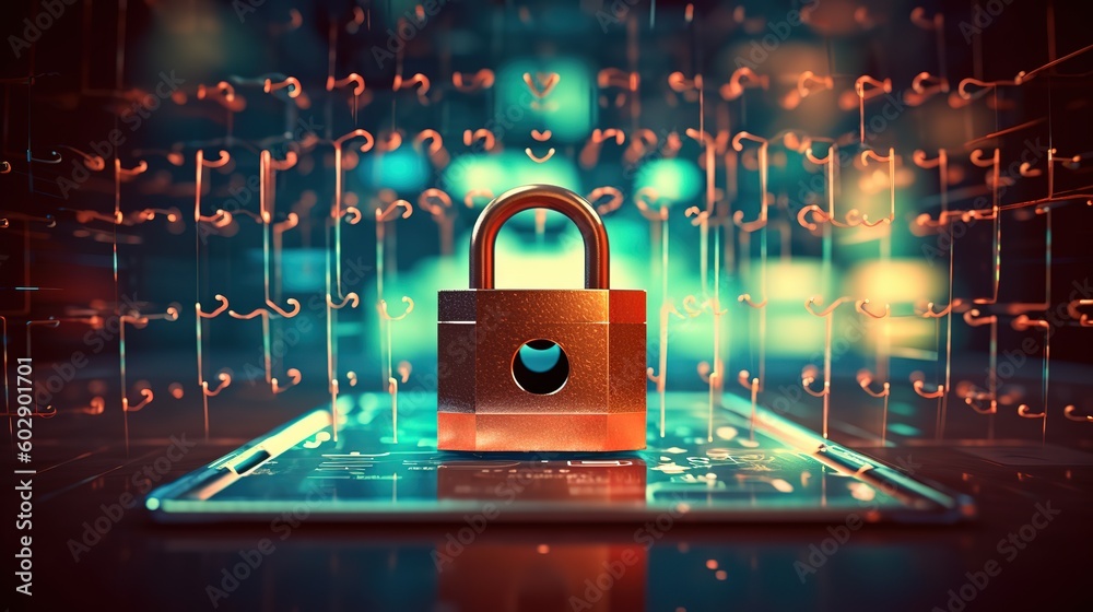Poster Cybersecurity and privacy concepts to protect data.Generative AI