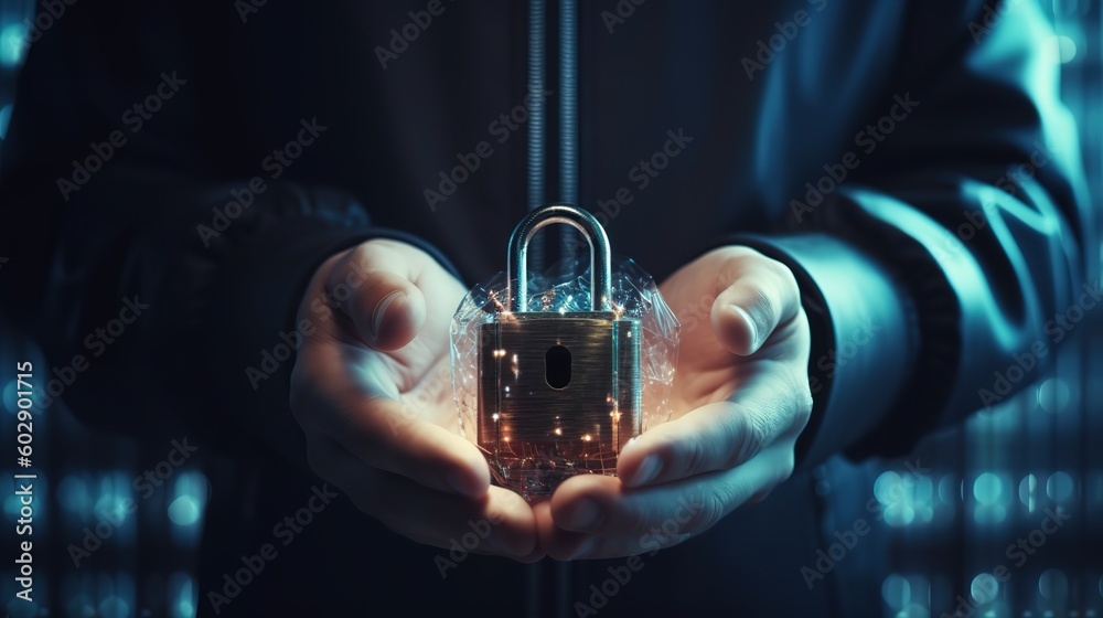 Poster Cybersecurity and privacy concepts to protect data.Generative AI