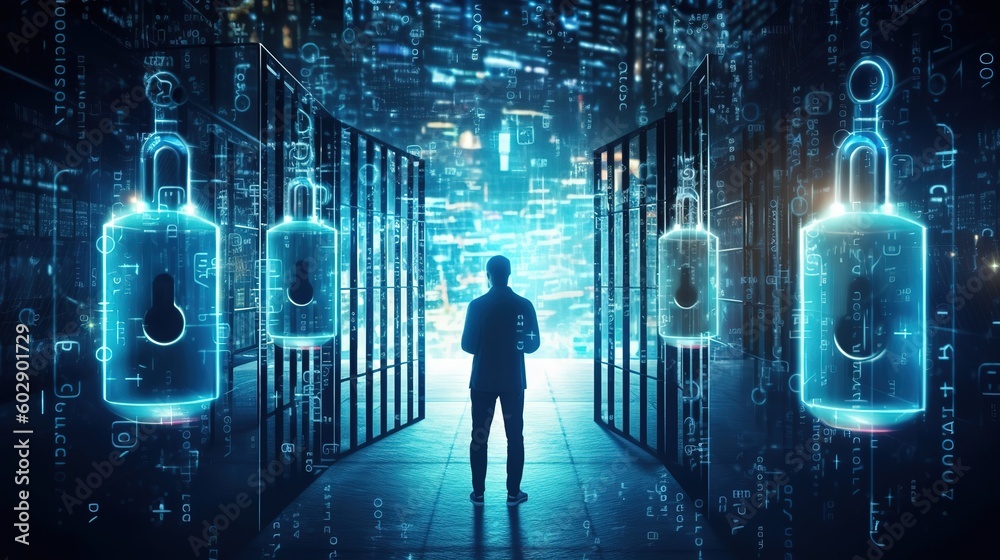 Poster Cybersecurity and privacy concepts to protect data.Generative AI
