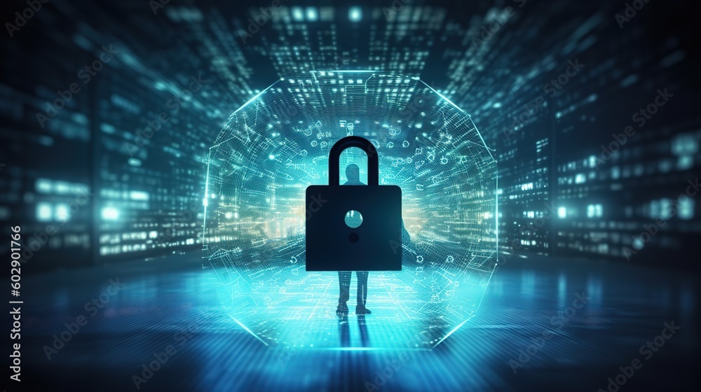 Poster Cybersecurity and privacy concepts to protect data.Generative AI