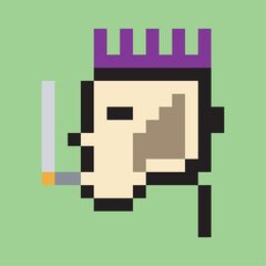 NFT avatar Pixel style Crypto Guy Smoking. Crypto Punk. Crypto art NFT token. Male head. Character person vector