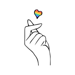Korean symbol hand heart, a message of love hand gesture. Pride month. Lgbt concept