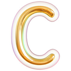 Alphabet Letter C Gold 3d modern font