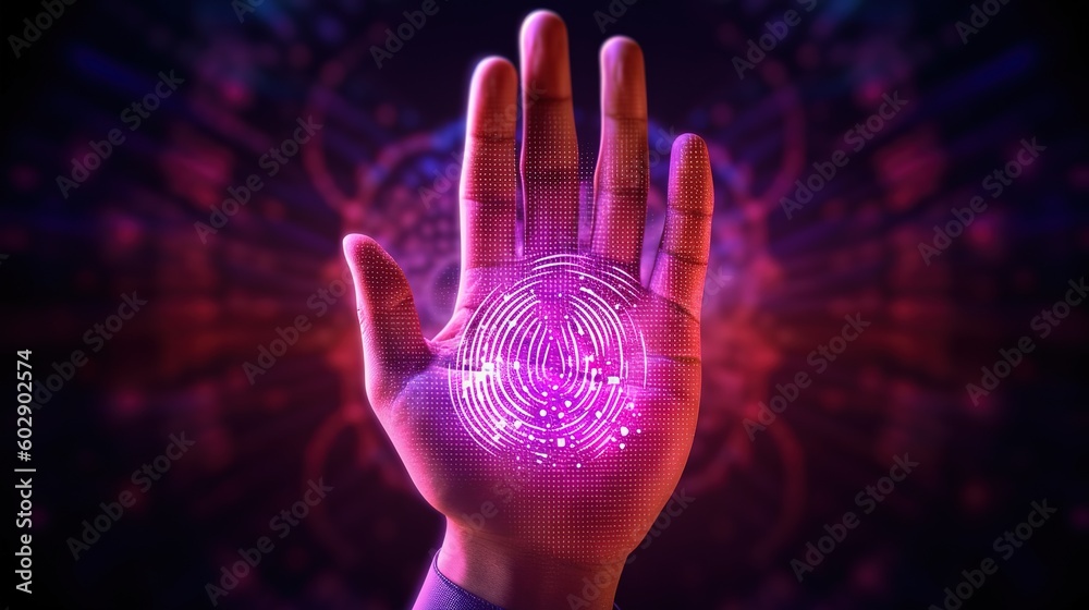 Poster Businessman fingerprint scanning and biometric authentication.Generative AI