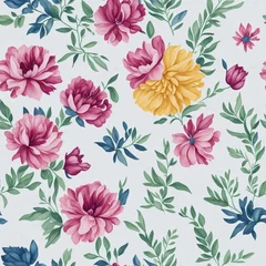 Fototapete Rund pattern of colorful watercolor floral clipart with white background isolated © AUNGKRiT